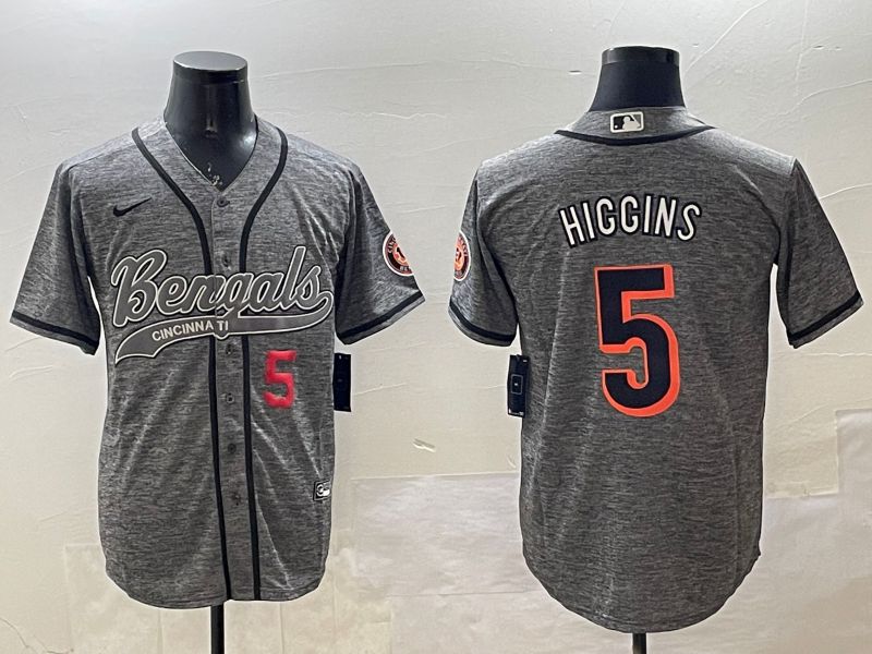 Men Cincinnati Bengals #5 Hiccins Grey Joint Name 2025 Nike Limited NFL Jersey style 3